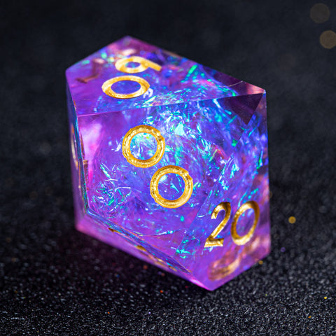 URWizards D&D Purple Glitter Resin Engraved Dice Set Fuck You Fuck Me Style - Urwizards