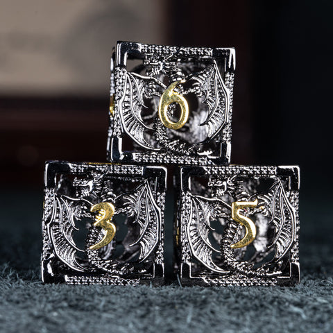 URWizards D&D Hollowed Metal Dice Set Dragon Black - Urwizards