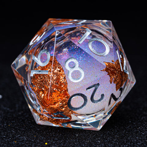 URWizards D&D Starry Liquid Heart Resin Engraved Dice Set Fallen Leaves - Urwizards