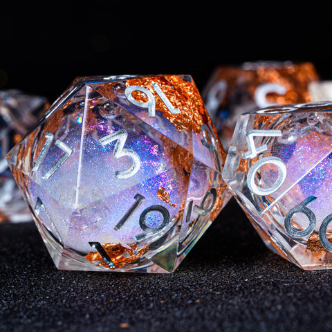 URWizards D&D Starry Liquid Heart Resin Engraved Dice Set Fallen Leaves - Urwizards
