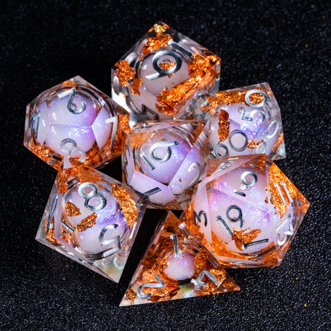 URWizards D&D Starry Liquid Heart Resin Engraved Dice Set Fallen Leaves - Urwizards