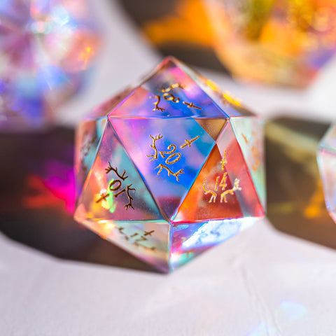 URWizards Dnd Dichroic Prism Glass Engraved Dice Set Dagger Rogue Style - Urwizards