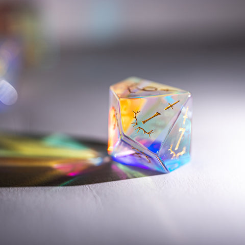URWizards Dnd Dichroic Prism Glass Engraved Dice Set Dagger Rogue Style - Urwizards