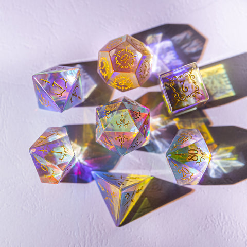 URWizards Dnd Dichroic Prism Glass Engraved Dice Set Dagger Rogue Style - Urwizards