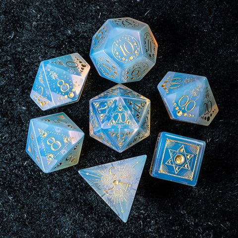 URWizards D&D Opalite Engraved Dice Set Lunar Eclipse - Urwizards