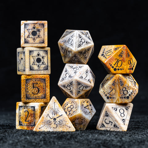 URWizards D&D Coral Fossil Engraved Dice Set Lunar Eclipse - Urwizards