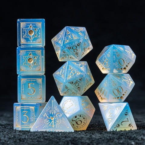 URWizards D&D Opalite Engraved Dice Set Lunar Eclipse - Urwizards