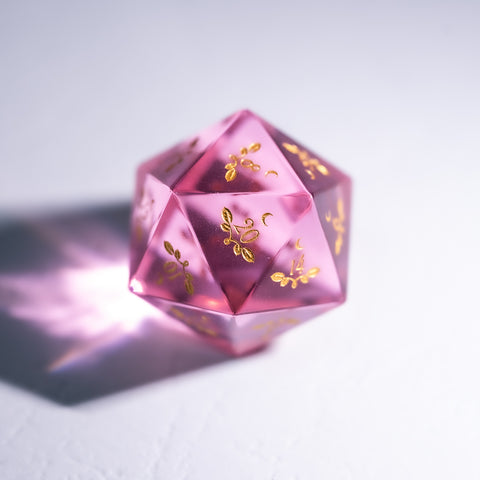 URWizards Dnd Pink Tourmaline Glass Engraved Dice Set Plant Vine Style - Urwizards
