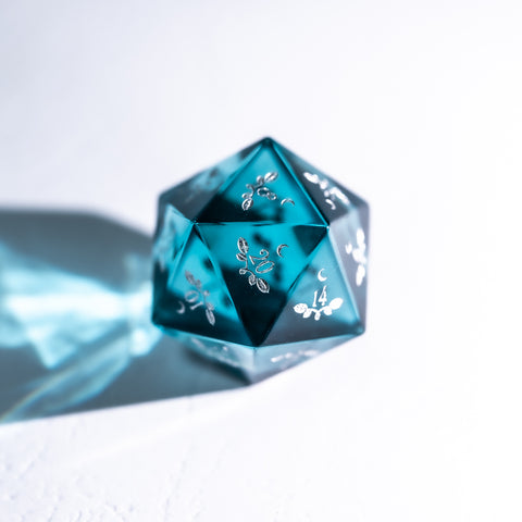 URWizards Dnd Blue Tourmaline Glass Engraved Dice Set Plant Vine Style - Urwizards