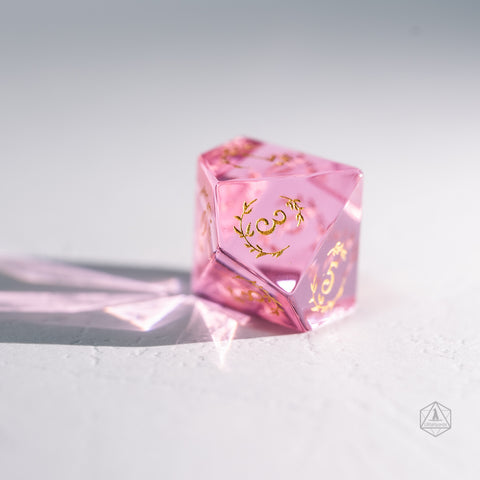 URWizards Dnd Pink Tourmaline Glass Engraved Dice Set Plant Vine Style - Urwizards