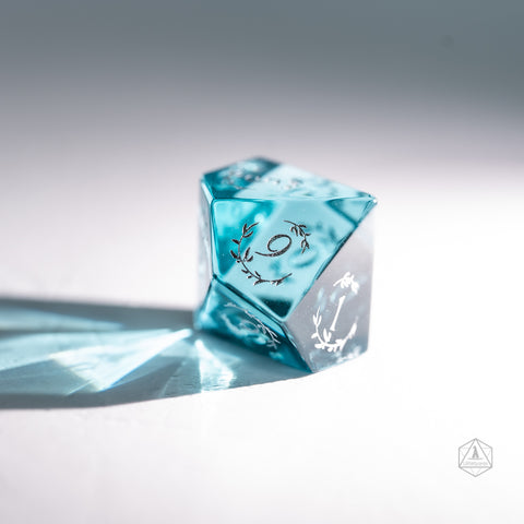 URWizards Dnd Blue Tourmaline Glass Engraved Dice Set Plant Vine Style - Urwizards