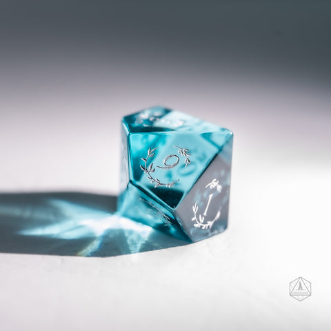 URWizards Dnd Blue Tourmaline Glass Engraved Dice Set Plant Vine Style - Urwizards