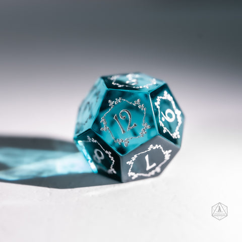 URWizards Dnd Blue Tourmaline Glass Engraved Dice Set Plant Vine Style - Urwizards