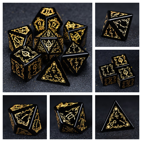 URWizards D&D Obsidian Engraved Dice Set Blood Hunter Style - Urwizards