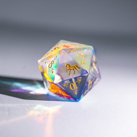 URWizards Dnd Dichroic Prism Glass Engraved Dice Set Unicorn Style - Urwizards