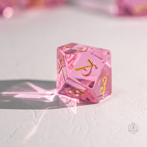 URWizards Dnd Pink Tourmaline Glass Engraved Dice Set Moon Style - Urwizards