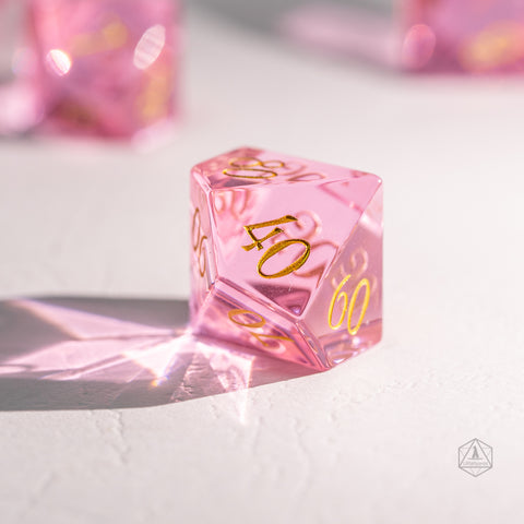 URWizards Dnd Pink Tourmaline Glass Engraved Dice Set Moon Style - Urwizards