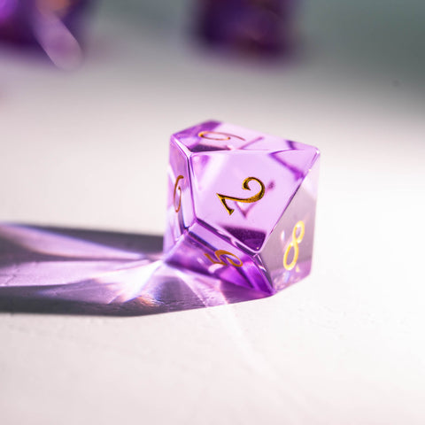 URWizards Dnd Purple Tourmaline Glass Engraved Dice Set Moon Style - Urwizards
