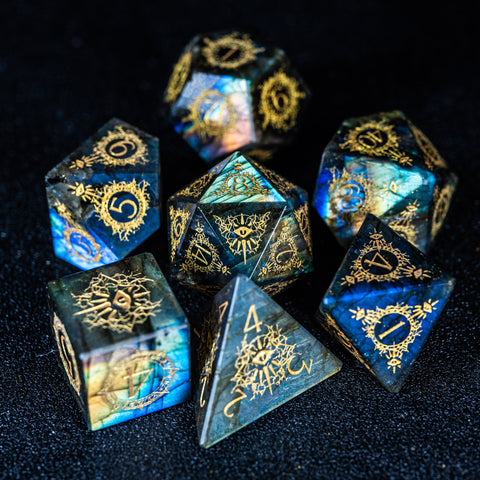 URWizards D&D Labradorite Engraved Dice Set Warlock Style - Urwizards