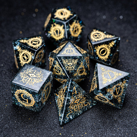 URWizards D&D Blast Dark Glass Engraved Dice Set Warlock Style - Urwizards