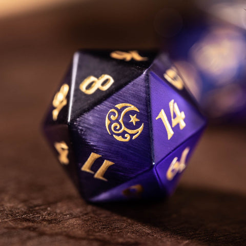 URWizards Dnd Purple Cat's Eye Engraved Dice Set Moon Star Style - Urwizards