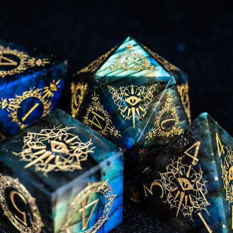 URWizards D&D Labradorite Engraved Dice Set Warlock Style - Urwizards