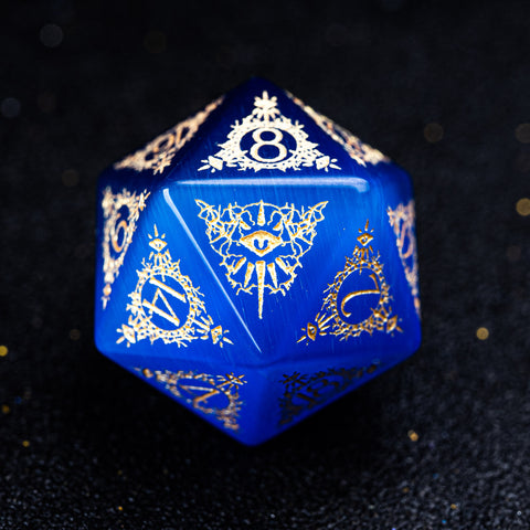URWizards D&D Blue Cat's Eye Engraved Dice Set Warlock Style - Urwizards