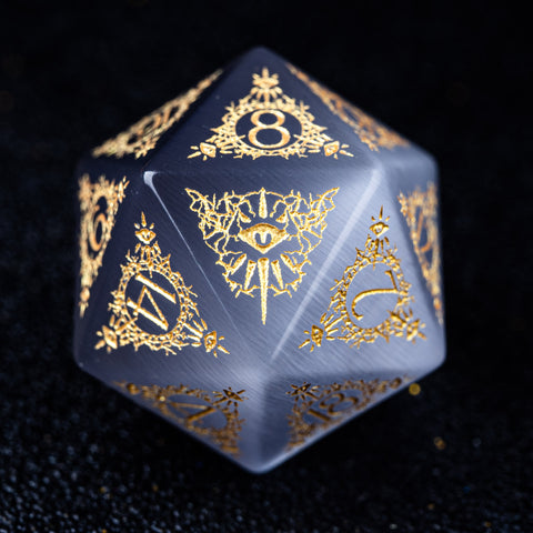 URWizards D&D Grey Cat's Eye Engraved Dice Set Warlock Style - Urwizards