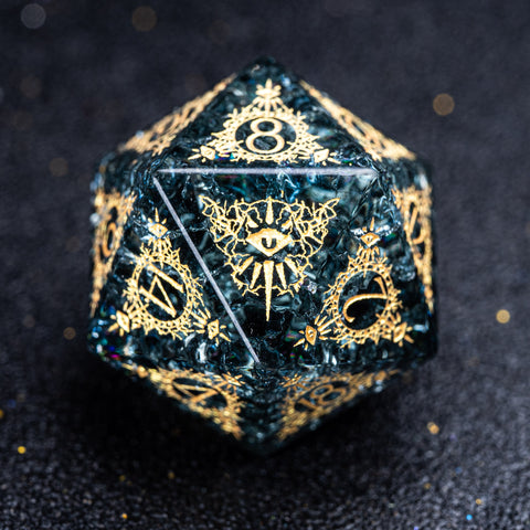 URWizards D&D Blast Dark Glass Engraved Dice Set Warlock Style - Urwizards