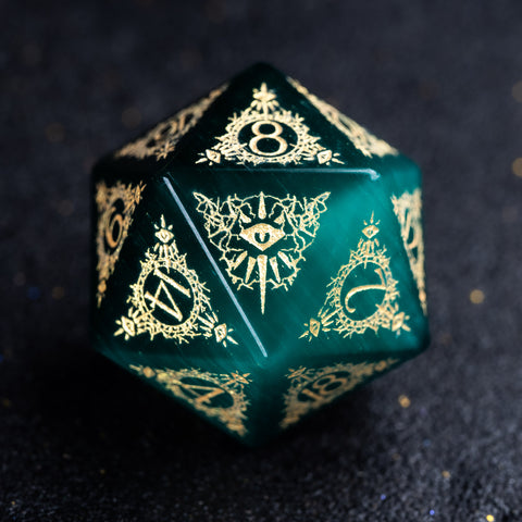 URWizards D&D Teal Green Cat's Eye Engraved Dice Set Warlock Style - Urwizards