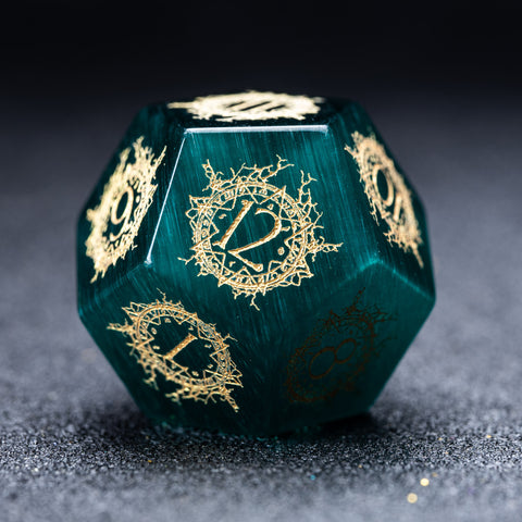 URWizards D&D Teal Green Cat's Eye Engraved Dice Set Warlock Style - Urwizards