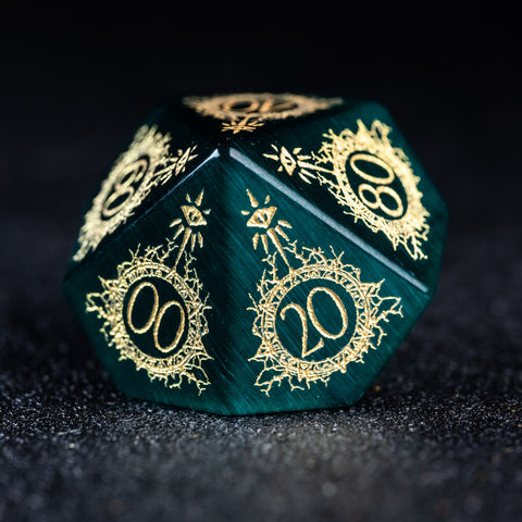 URWizards D&D Teal Green Cat's Eye Engraved Dice Set Warlock Style - Urwizards