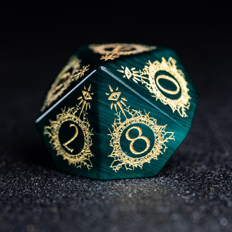 URWizards D&D Teal Green Cat's Eye Engraved Dice Set Warlock Style - Urwizards