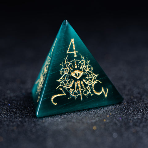 URWizards D&D Teal Green Cat's Eye Engraved Dice Set Warlock Style - Urwizards
