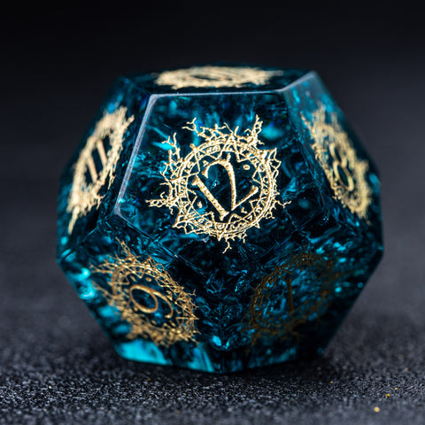 URWizards D&D Blast Blue Glass Engraved Dice Set Warlock Style - Urwizards