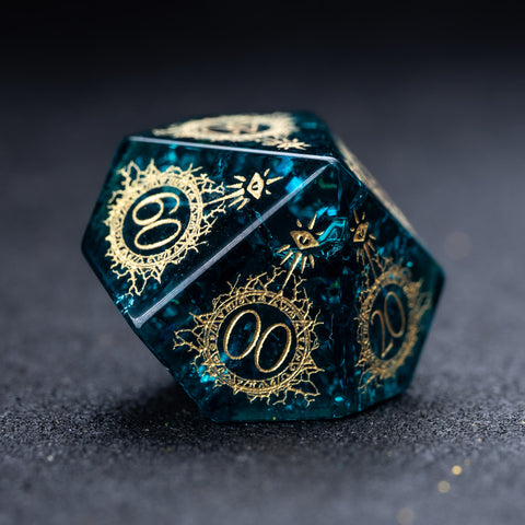 URWizards D&D Blast Blue Glass Engraved Dice Set Warlock Style - Urwizards