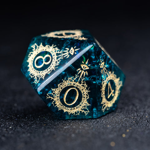 URWizards D&D Blast Blue Glass Engraved Dice Set Warlock Style - Urwizards