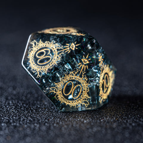 URWizards D&D Blast Dark Glass Engraved Dice Set Warlock Style - Urwizards