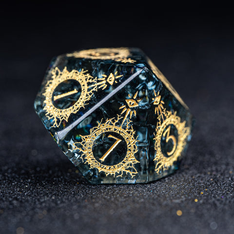URWizards D&D Blast Dark Glass Engraved Dice Set Warlock Style - Urwizards