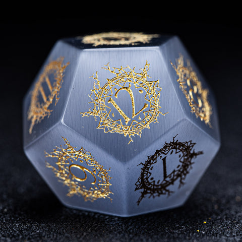 URWizards D&D Grey Cat's Eye Engraved Dice Set Warlock Style - Urwizards