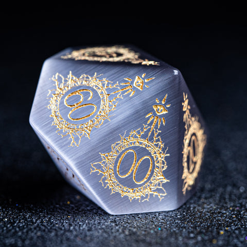 URWizards D&D Grey Cat's Eye Engraved Dice Set Warlock Style - Urwizards