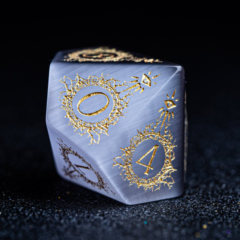 URWizards D&D Grey Cat's Eye Engraved Dice Set Warlock Style - Urwizards