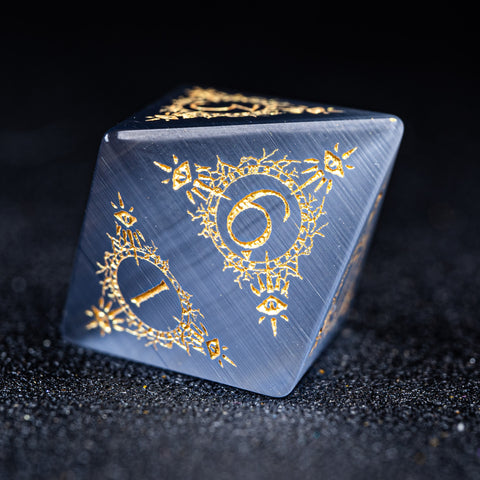 URWizards D&D Grey Cat's Eye Engraved Dice Set Warlock Style - Urwizards