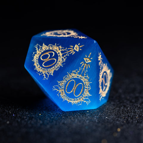 URWizards D&D Blue Cat's Eye Engraved Dice Set Warlock Style - Urwizards