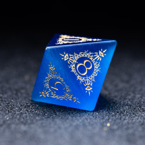 URWizards D&D Blue Cat's Eye Engraved Dice Set Warlock Style - Urwizards