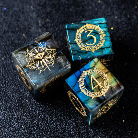 URWizards D&D Labradorite Engraved Dice Set Warlock Style - Urwizards
