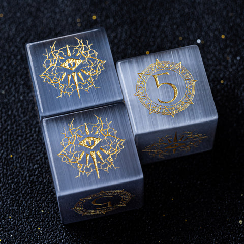URWizards D&D Grey Cat's Eye Engraved Dice Set Warlock Style - Urwizards