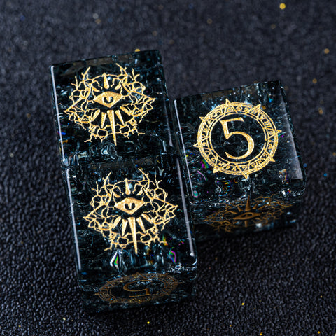 URWizards D&D Blast Dark Glass Engraved Dice Set Warlock Style - Urwizards