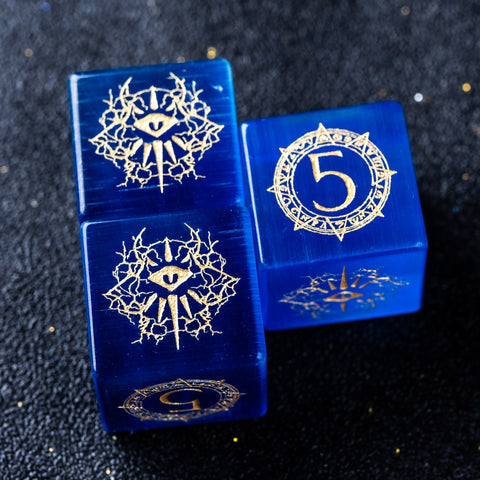 URWizards D&D Blue Cat's Eye Engraved Dice Set Warlock Style - Urwizards
