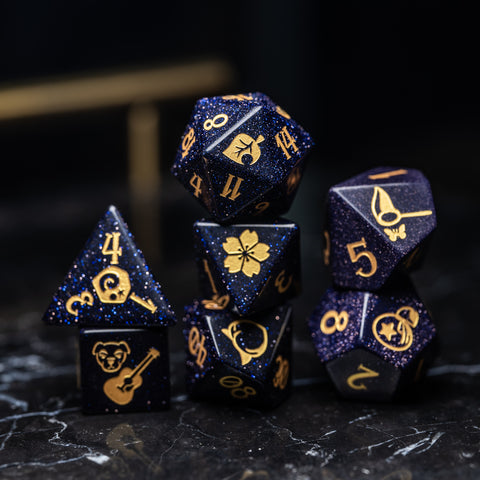URWizards Dnd Blue Sandstone Engraved Dice Set Animal Crossing Style - Urwizards
